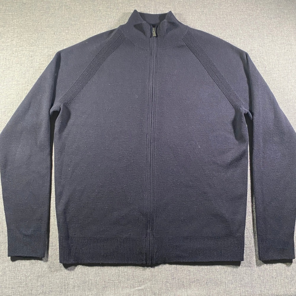 Nordstrom Mens Shop Zip Up Sweater Jacket Dark Navy Large Merino Wool Blend
